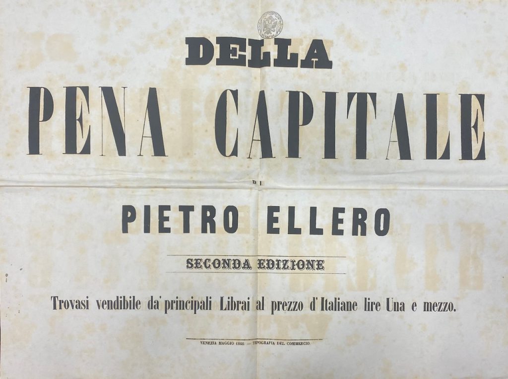 Volantino di pubblicazione del volume Della pena capitale