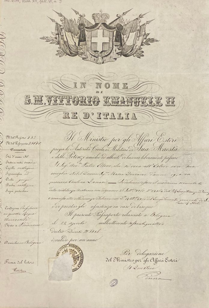 Passaporto del Regno d'Italia di Pietro Ellero