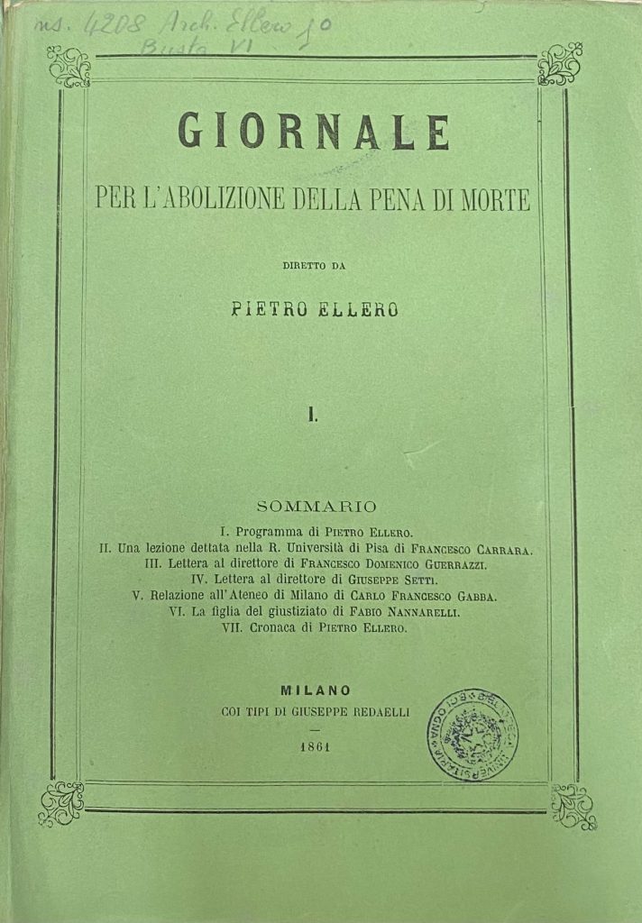 Frontespizio del Giornale per l'abolizione della pena di morte
