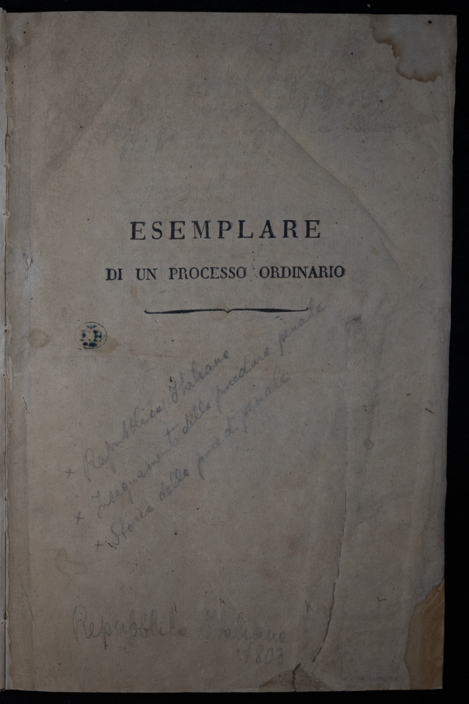 Frontespizio dell'opera Esemplare di un processo ordinario