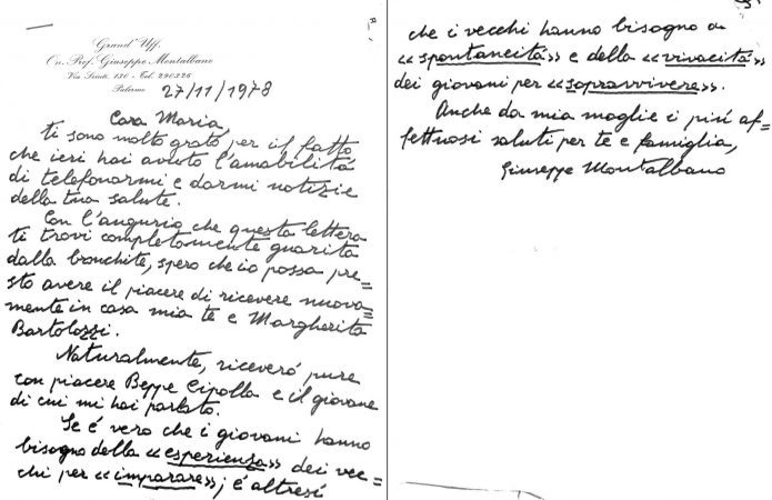 Istituto Gramsci Siciliano, Giuseppe Montalbano, b. 1, fasc. 24, Lettera di Giuseppe Montalbano a Maria Fais (27 novembre 1978) Lettera di Giuseppe Montalbano a Maria Fais