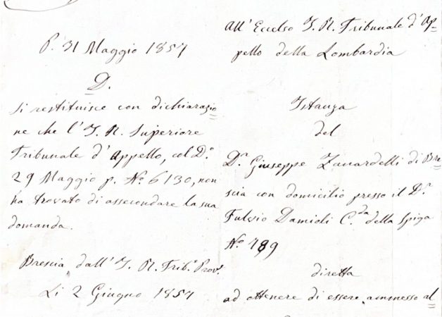 Archivio storico del Rettorato del Collegio Ghislieri, Zanardelli Documento dall'archivio di Giuseppe Zanardelli